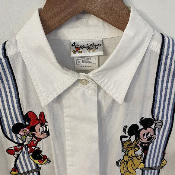 Vtg 90s Walt Disney World Mickey Mouse Suspender Shirt Embroidered Trompe L'oeil - Picture 16 of 16
